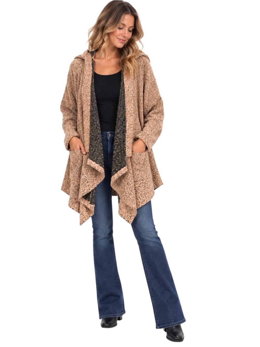 NWOT LF Hooded Cardigan Open Front Shawl Collar w/Pockets Size Small